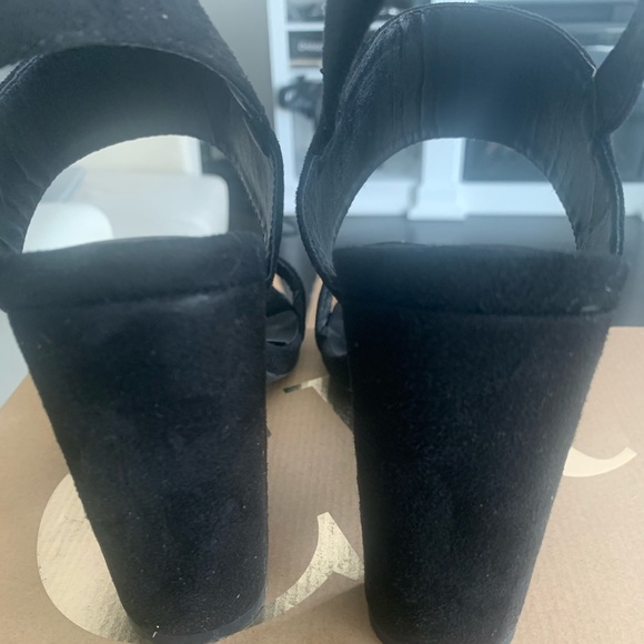 Black Faux Suede Block Heel Sandal - Picture 3 of 4
